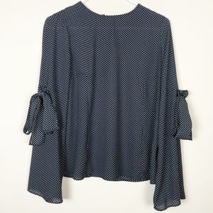 Who What Wear Black and White Polka Dot Bow Blouse